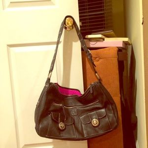 Fleurville Black Leather Diaper Bag